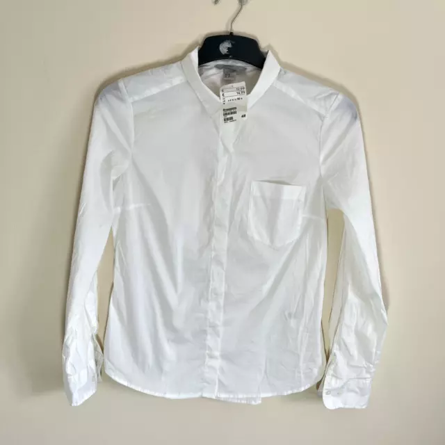 H & M Womens White Long Sleeve Button Collar Work Style Shirt Size UK 14 BNWT