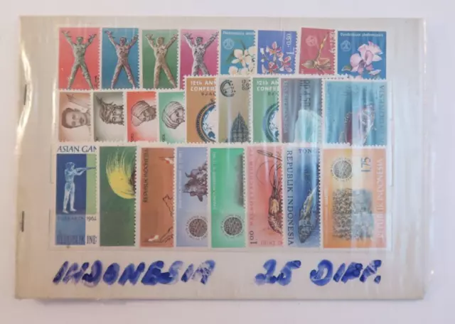 Set of 25 Stamps Indonesia Republik Collector's Stamp Sheet