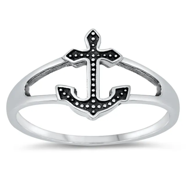 Polished Oxidized Anchor Cutout Ring New .925 Sterling Silver Band Sizes 4-10