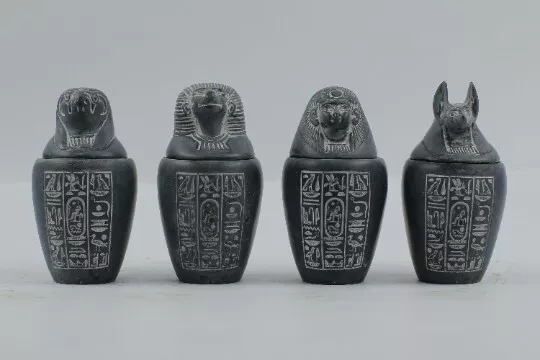 Amazing canopic jars (The Four organs Jars) made from Egyptian Basalt stone