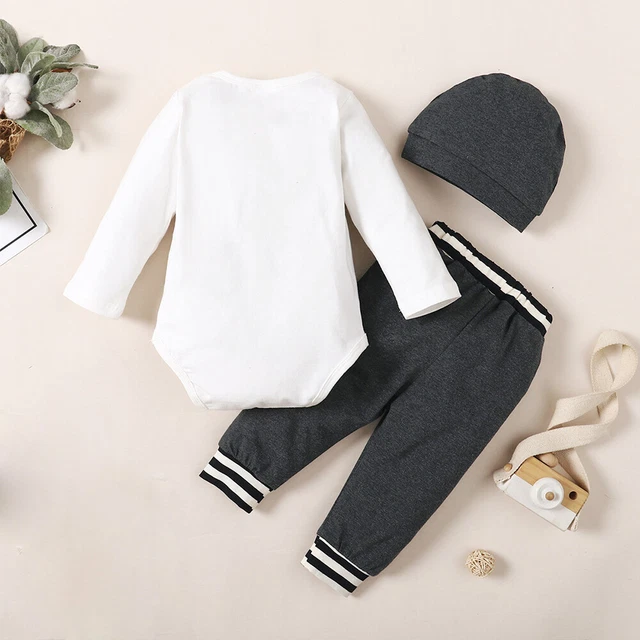 3PCS Newborn Baby Boys Long Sleeve Tops Pants Hat Outfits Tracksuit Clothes Set 3