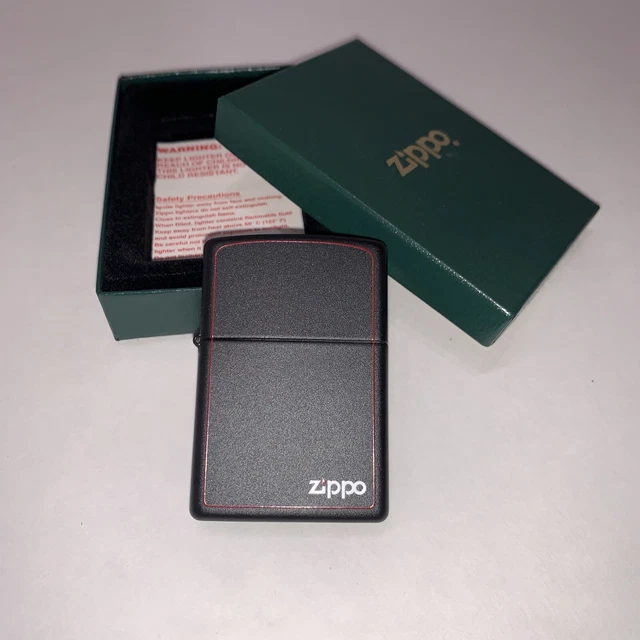 Zippo 218ZB Lighter Black Matte with Logo & Red Border new unused