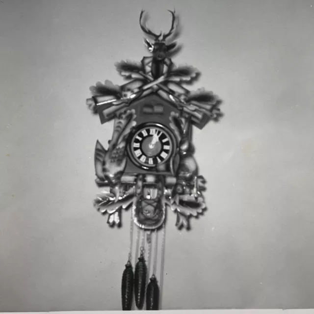 TB Photograph Close Up German Wood Cuckoo Clock Hanging On Wall 1960 Abstract