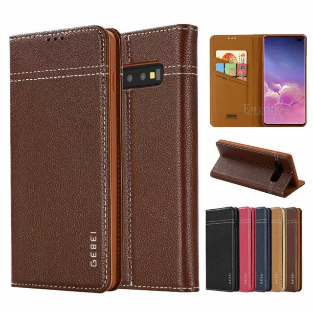 Luxury Genuine Leather Wallet Case Magnetic Flip Cover For Galaxy S10e S10 S10+