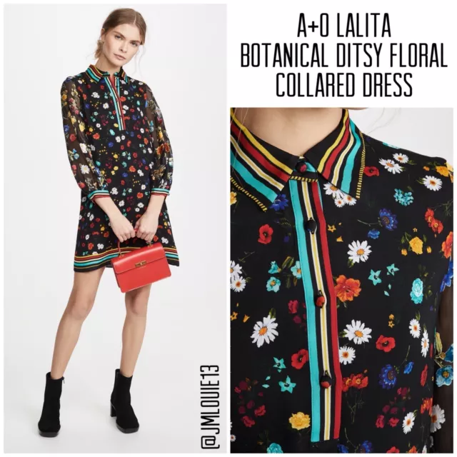 Alice + Olivia Lalita Botanical Ditsy Floral Collared Mini Dress $465 Sz XS 0 2