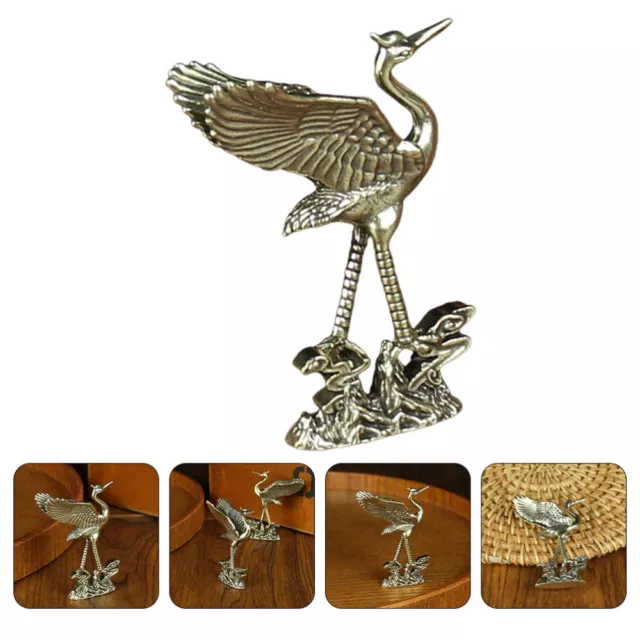 Mini Brass Crane Figurine Retro Crane Decoration Vintage Brass Animal Sculpture