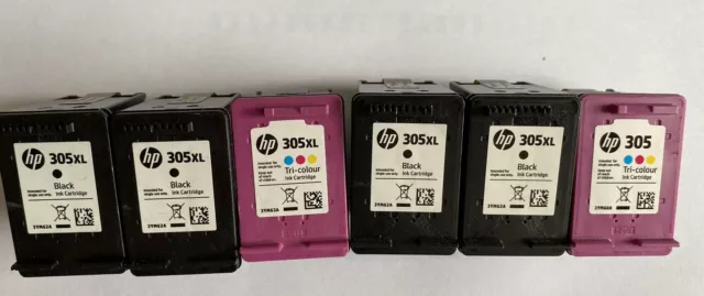 6 Empty HP 305 Printer Cartridges Colour & Black XL
