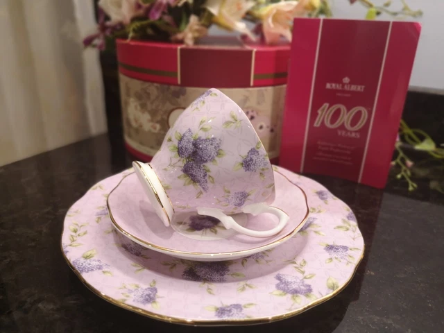 Royal Albert 100 Years Collection "Hartington Lane" tea cup trio. 1st Quality