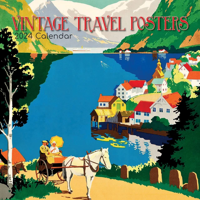 VINTAGE TRAVEL POSTERS 2024 Square Wall Calendar 16 Months Arts