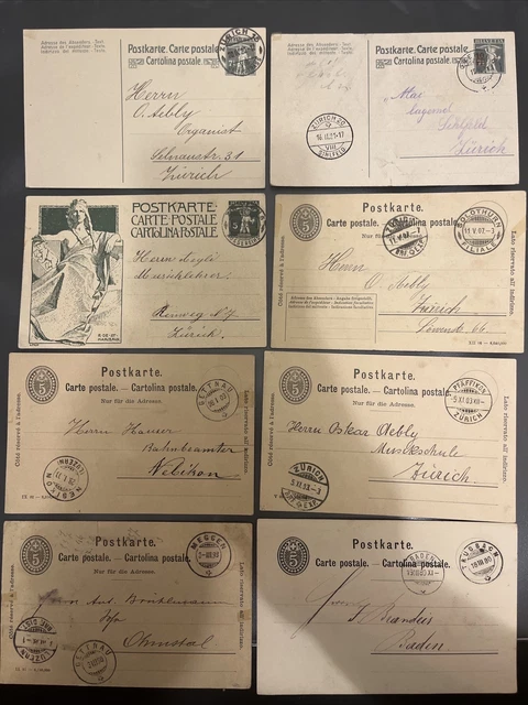 Schweiz Ganzsachen Postkarte Lot - Diverse Frankaturen & Stempel - 8 Stück - A22