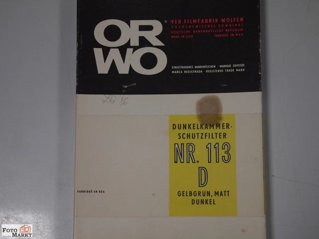 Dunkelkammer-Schutzfilter ORWO 113 Amarillo Verde Mate Oscuro 13x18 Nuevo Ovp