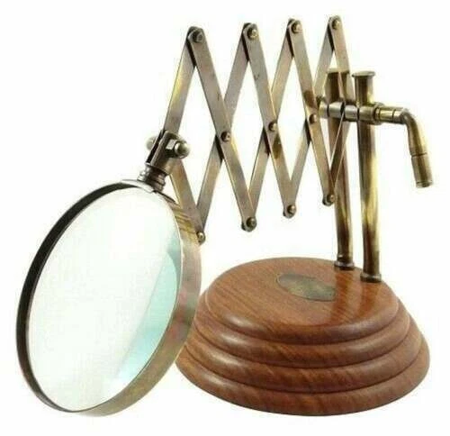 Antique Brass Magnifying Glass Vintage Zig Zag Channer Magnifier Desktop Gift