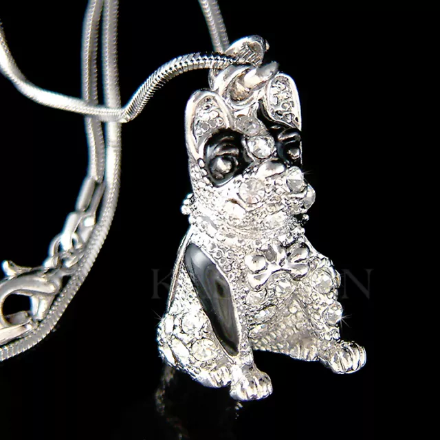 ~3D Bulldog American Dog made with Swarovski Crystal English French Necklace New