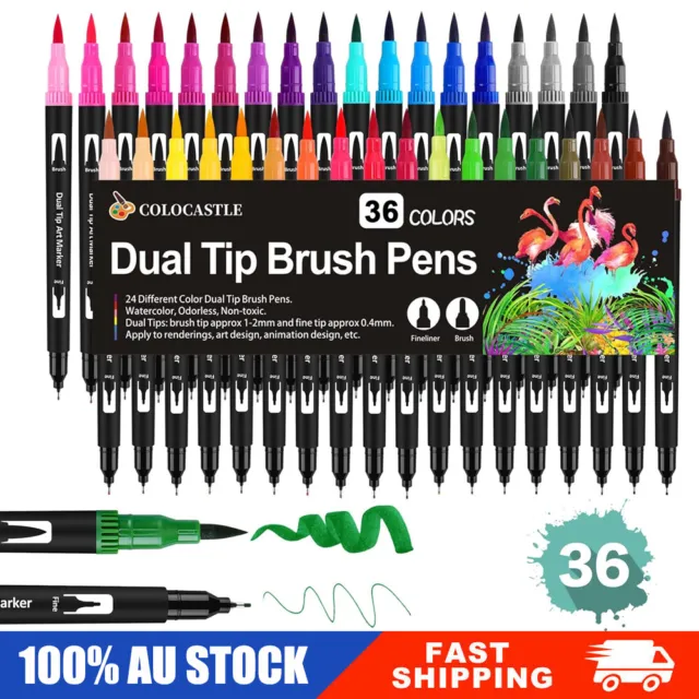 Art Markers Dual Tips Coloring Brush Pen & Fineliner Color Pens 36 Colours Gifts