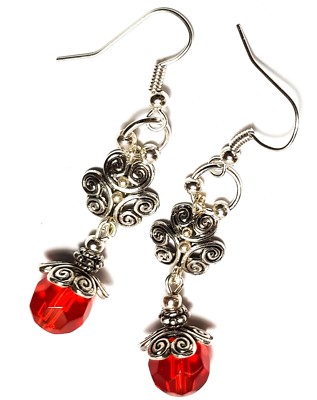 CHIC Lungo Argento Rosso Orecchini Perline di Vetro Pendenti Hippy Classy Chic Gitano 