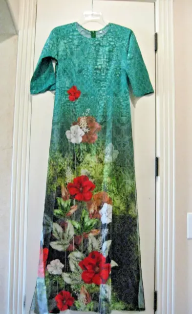 Green Floral Vietnamese Ao Dai Traditional Dress Asian Size L