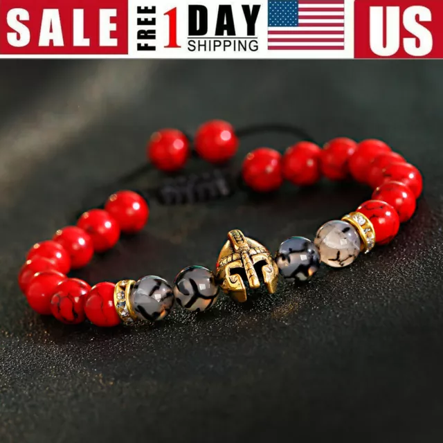 Men Gold Helmet Red Turquoise Knight Spartan Warrior Gladiator Helmet Bracelets