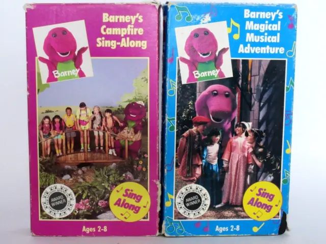 2 Old Vintage Barney VHS Tapes Campfire Sing Along Magical Musical Adventure
