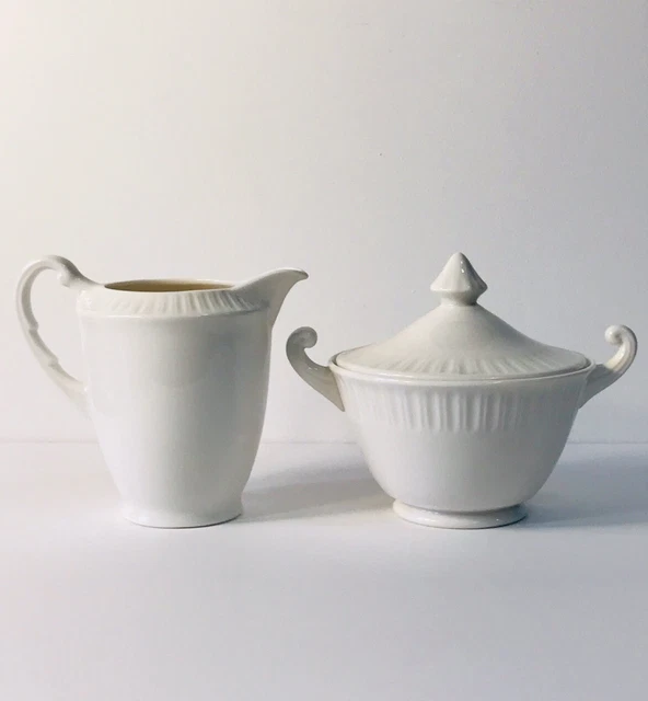 Vintage Shelledge Syracuse China White Sugar Bowl And Cream Pitcher