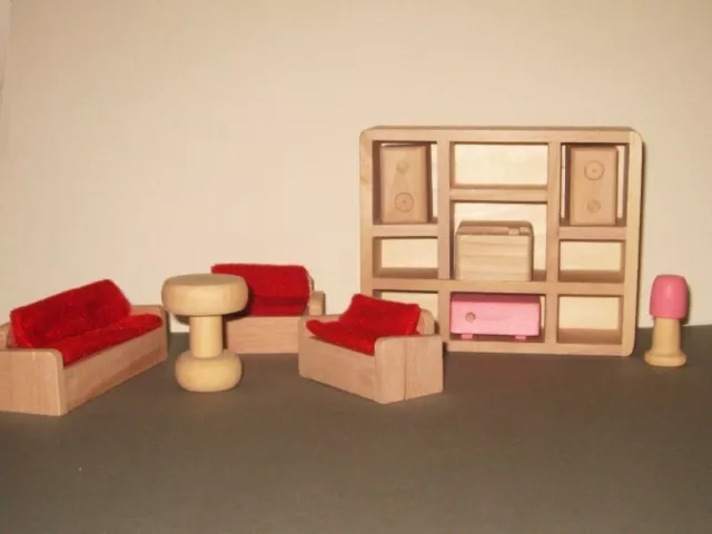 *NEU* Ostergeschenk* Miniatur 10-tlg. Holz Wohnzimmer-Möbel für Puppenhaus 1:18