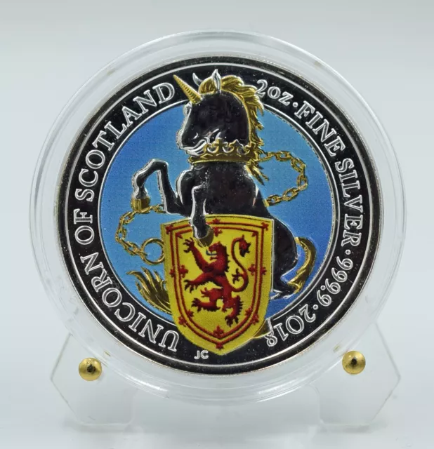 U.K. 2018 Queens Beasts - Unicorn of Scotland 2 Oz Colored Silver Coin - Rare