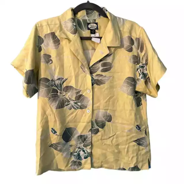 Tommy Bahama Women 100% Silk Tropical Short Sleeve Button-Down Shirt Size M