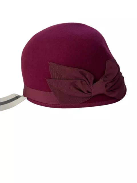 NWT Nine West Womens Wool Felt Cloche Hat Adjustable Wine Burgundy Maroon #MQ16