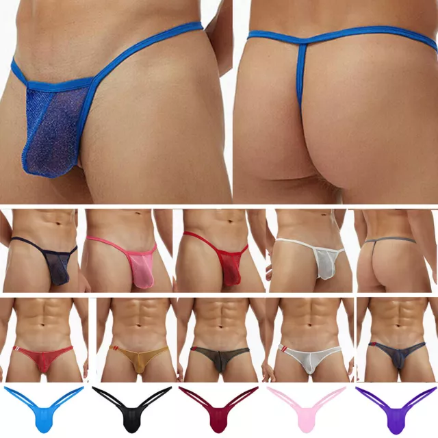 Mens Mesh See-through Pouch G-string Briefs Underwear T-back Thong