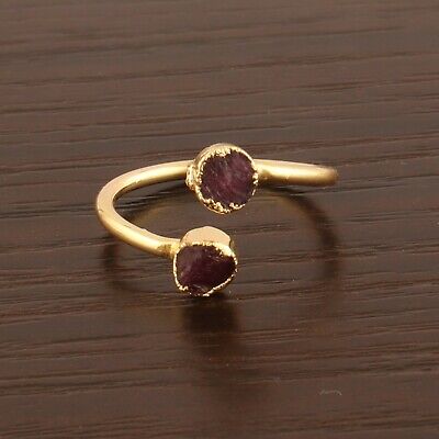 Natural Purple Amethyst Yellow Gold Plated Adjustable Open Minimalist Ring Gift