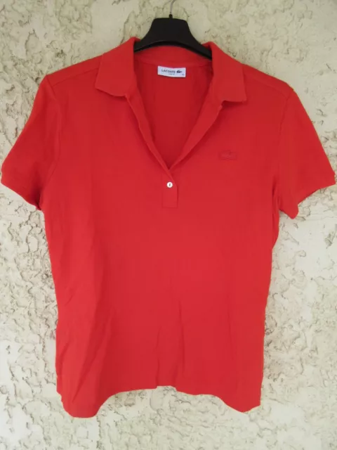 Polo LACOSTE Slim Fit femme rouge orangé coton shirt manches courtes taille 42