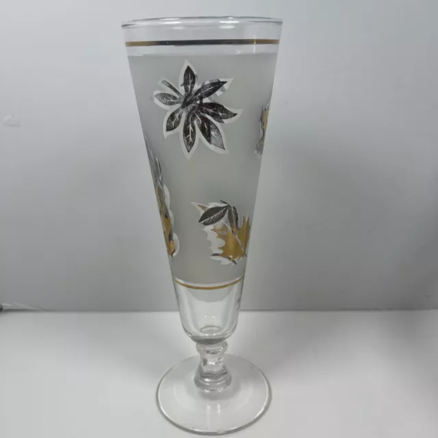 VTG Libbey Glass Golden Foliage  8.5" Tall Leaves Libby Goblet Stemmed Pilsner