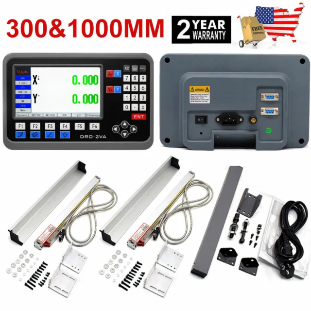 2pc Linear Scale 300+1000mm w/ 2Axis DRO Digital Readout Display Kit for Lathe