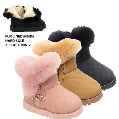 Girls Fur Boots Kids Thermal Snug Ankle Buckle Warm Winter Boots Shoes Slippers