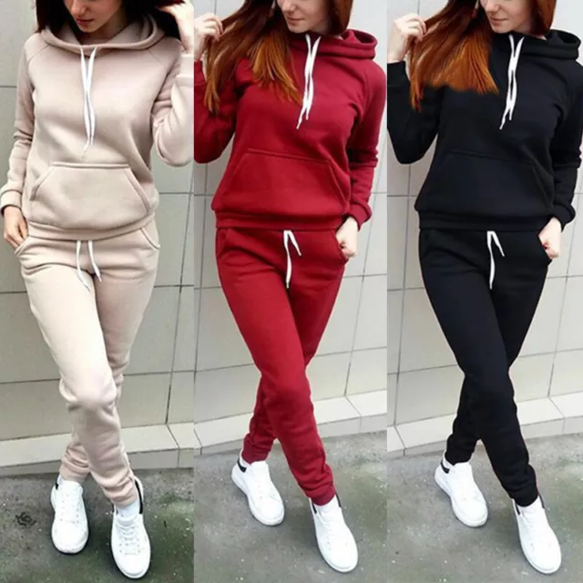 2PCS Donna Tuta Felpa con Cappuccio Top Pantalone Set Casual SPORTS Tute ☋