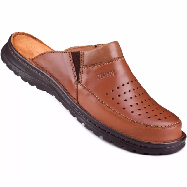 Men's leather slippers 219 Kampol brown