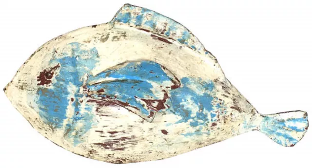 Metallfigur Dekofigur Fisch zum stellen in weiß-blau shabby-antik