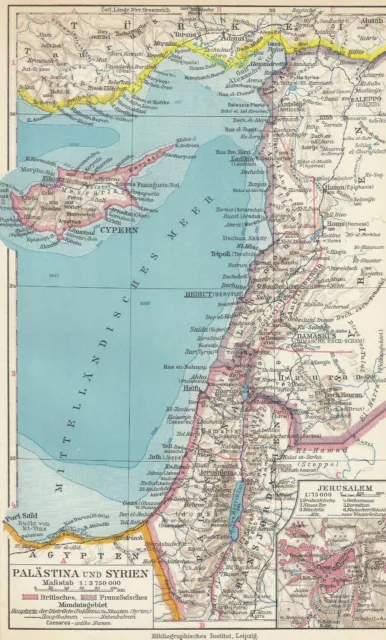 Palästina Syrien Cypern Jerusalem - Alte Landkarte 1928 Karte Antique Map