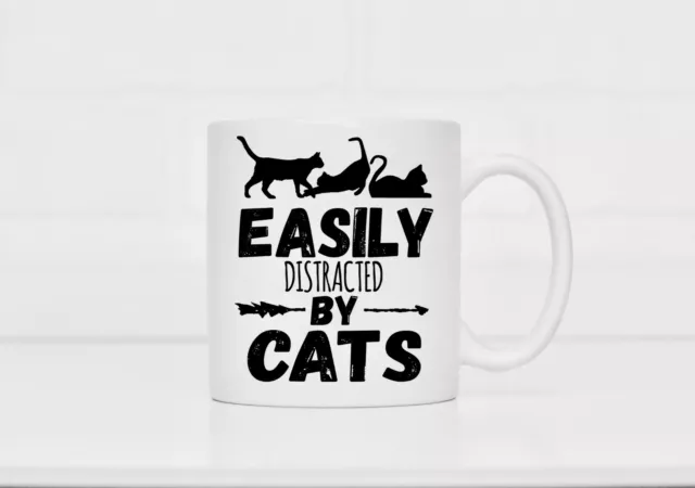 EASILY DISTRACTED BY CATS 11 oz Cat Lover Ceramic Gift Mug Coffee or Tea Cup