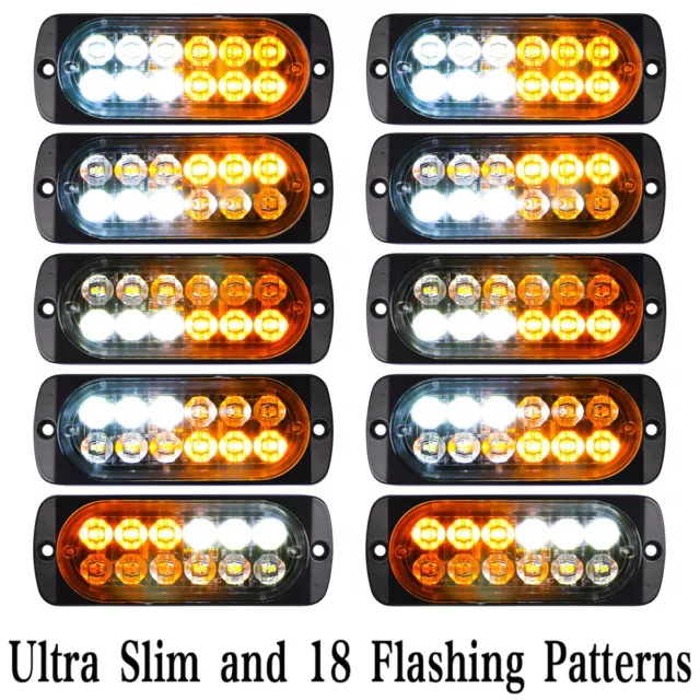 10X Emergency 12 LED Amber White Strobe Light Tow Truck Flashing Warning 12V-24V