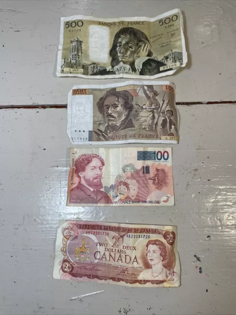 Lot ancien billet de banque francs dollars