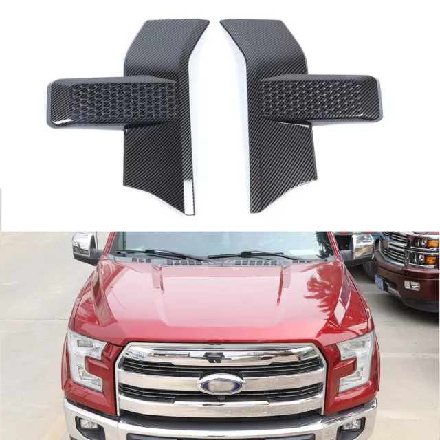 2PCS Front bumper headlight & Grille Cover Trim for 15+ Ford F150 Carbon fiber t