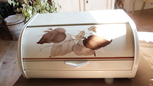 Boîte à Pain Métal Vintage - Toile De Jouy - France - Dimensions 45,5x27x18,5cm