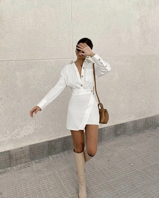 ZARA MINI SHIRT Dress Oyster White Linen Cotton Blend $65.00 - PicClick