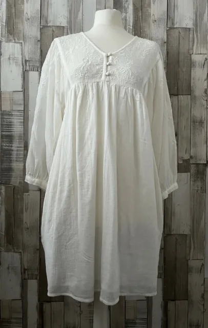 George Ivory Embroidered Smock Shirt Dress Boho Gypsy Style Size 10