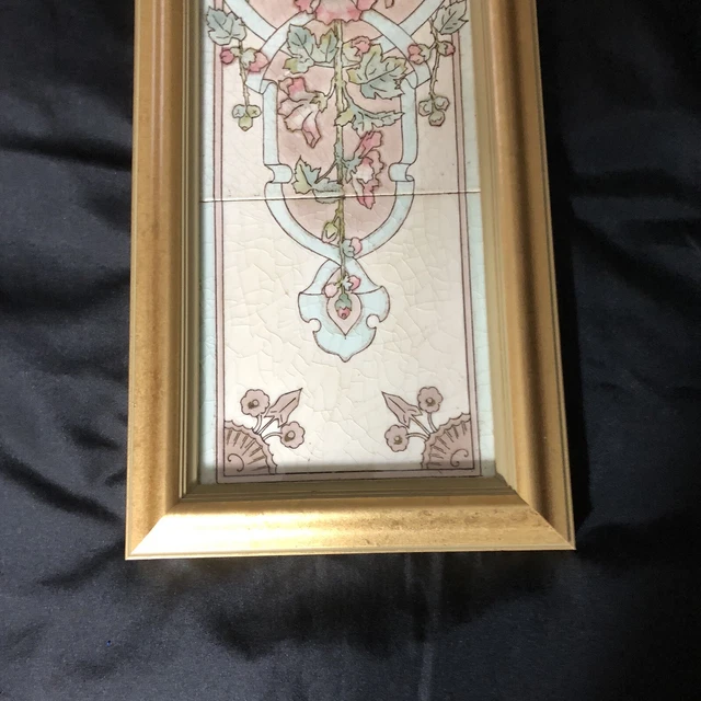 Circa 1900 framed Art Nouveau  4 Tiles Floral 4