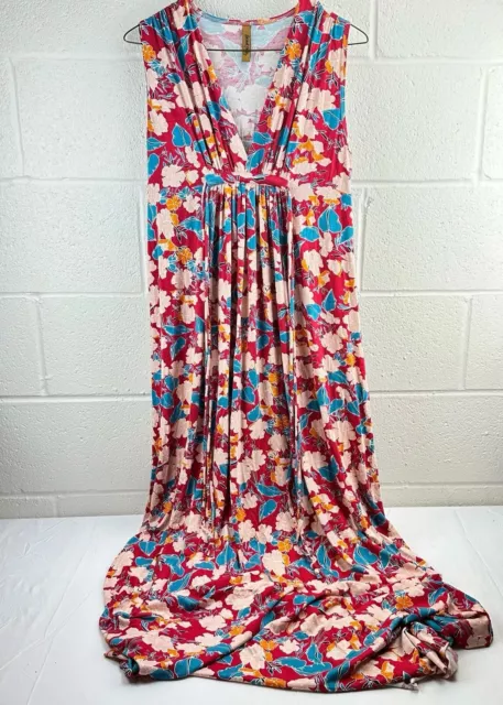 Rachel Pally Sleeveless Caftan Maxi Dress V-Neck Tropic Floral Sz XS