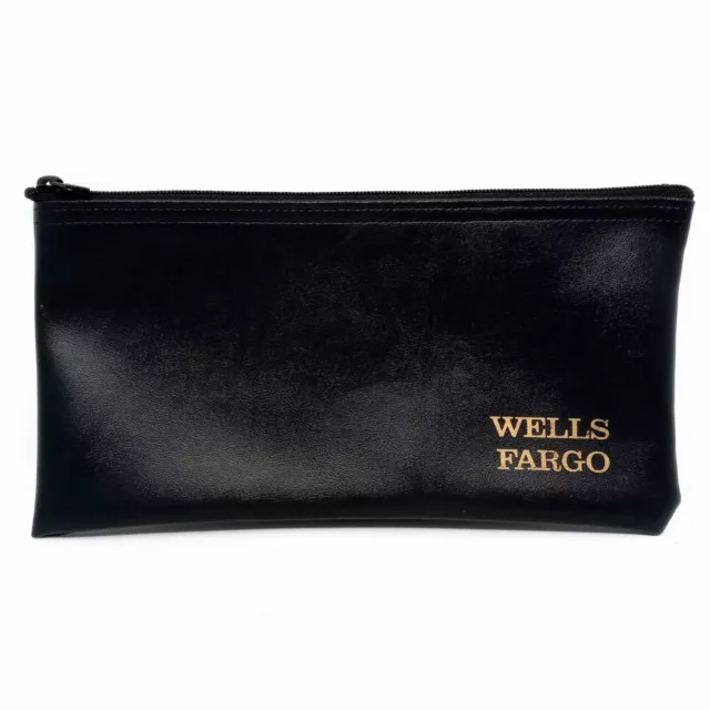 Wells Fargo Bank Black Money Deposit Vinyl Zipper Pouch Bag