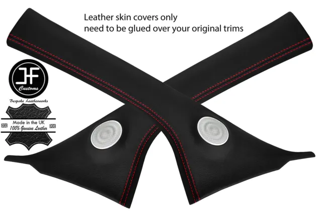 Red Stitch 2X A Post Pillar Real Leather Covers Fits Fiat 500 2007-2015