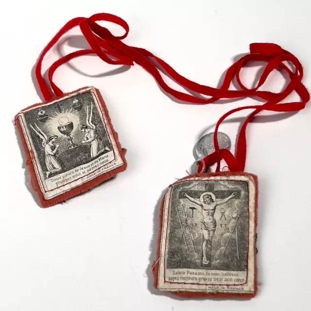 Scapulaire Ancien Reliquaire Jésus Marie Croix Médaille ND Secours Reliquary
