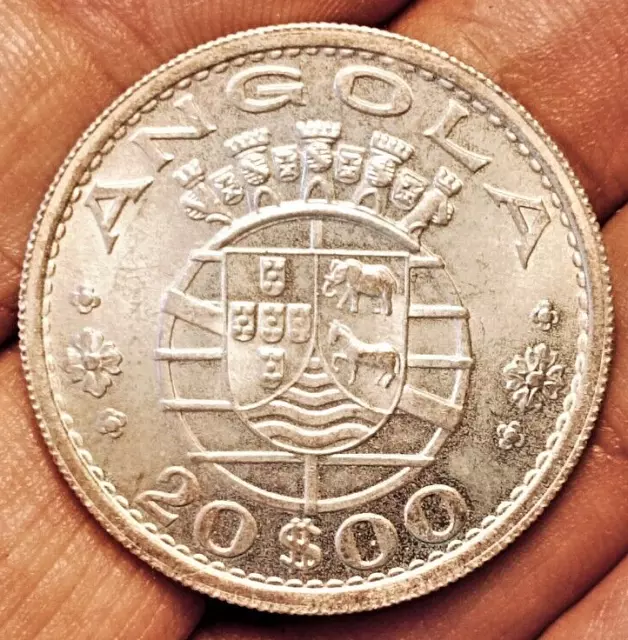 Portuguese Angola 20 escudos 1955 coin (SILVER! UNC! Superb!)